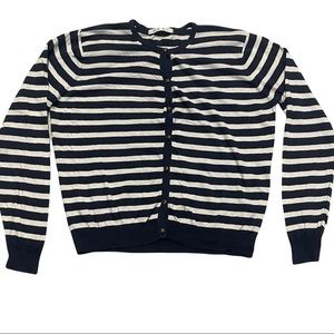 CABI Women’s Blue and White Striped Lightweight Button Up Sweater Size XL